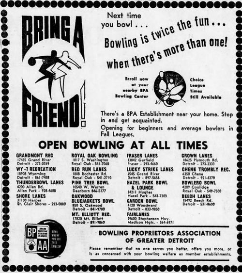 Hazel Park Bowl - Sep 4 1967 Bowling Proprietors
